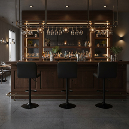 HOKER KRZESŁO BAROWE RAFA CZARNA SKÓRA PU PODSTAWA CZARNA