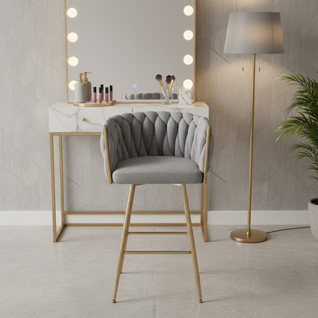 HOKER KRZESŁO BAROWE FERA SZARY WELUR NOGI ZŁOTE