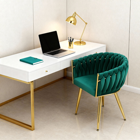 FOTEL KRZESŁO WELUROWY TAPICEROWANY RISO BUTELKOWA ZIELEŃ NOGI ZŁOTE