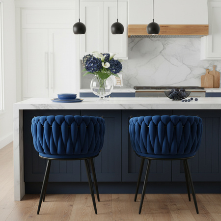 FOTEL KRZESŁO WELUROWY TAPICEROWANY RISO NIEBIESKI NOGI CZARNE