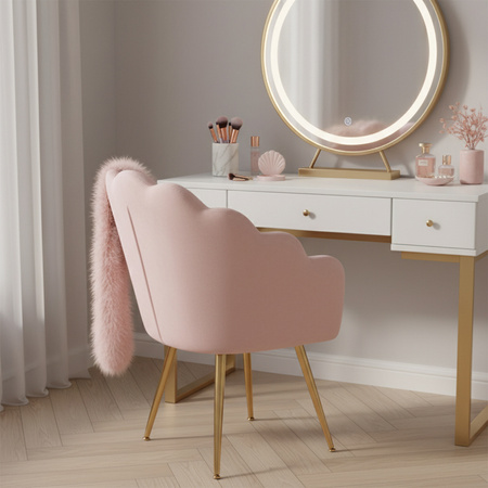 FOTEL KRZESŁO WELUROWE TAPICEROWANE TINA PUDROWY RÓŻ NOGI ZŁOTE