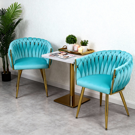 FOTEL KRZESŁO WELUROWY TAPICEROWANY RISO MIĘTOWY NOGI ZŁOTE