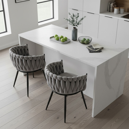 KRZESŁO FOTEL WELUROWY TAPICEROWANY RISO SZARY NOGI CZARNE