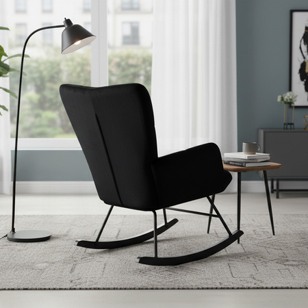 FOTEL KRZESŁO BUJANE USZAK WELUROWE ARUBA CZARNY NOGI CZARNE