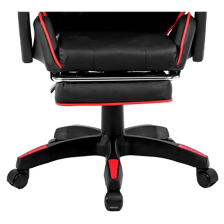 FOTEL GAMINGOWY BIUROWY OBROTOWY ZING-A CZARNY OBSZYCIE CZERWONE SKÓRA PU