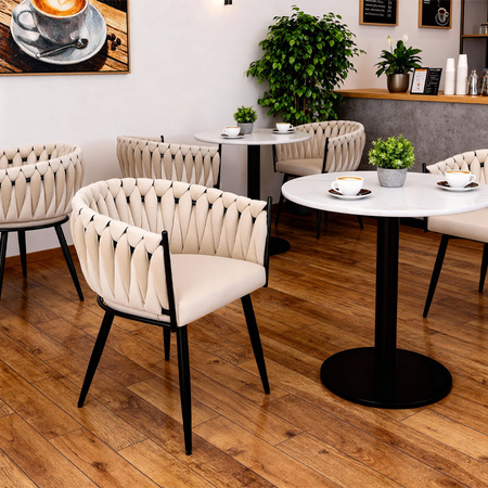 KRZESŁO FOTEL WELUROWY TAPICEROWANY RISO ECRU NOGI CZARNE