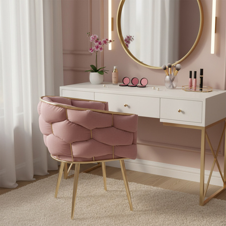 FOTEL KRZESŁO PLECIONE WELUROWE TAPICEROWANE BORNEO GLAMOUR BRUDNY RÓŻ NOGI ZŁOTE