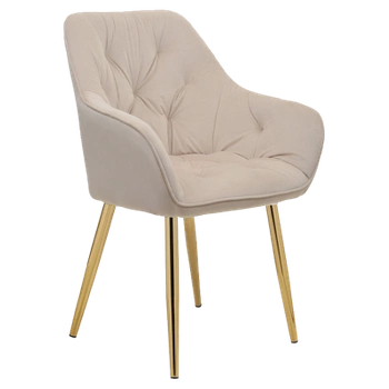 FOTEL KRZESŁO WELUROWE TAPICEROWANE LIZA ECRU NOGI ZŁOTE