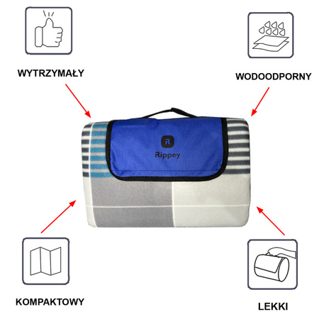 KOC PIKNIKOWY WODOODPORNY MATA PLAŻOWA Z IZOLACJĄ SANDY 1B NIEBIESKA KRATKA 2x2