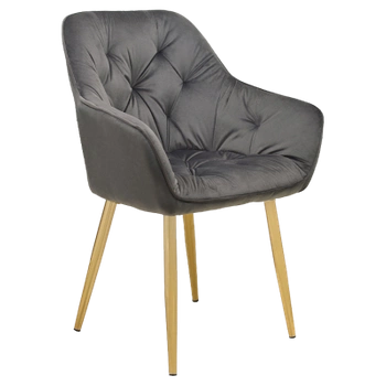 FOTEL KRZESŁO WELUROWE TAPICEROWANE LIZA SZARY NOGI ZŁOTE