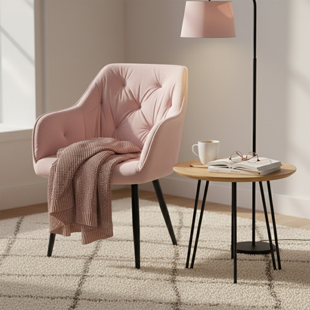 KRZESŁO FOTEL WELUROWY TAPICEROWANY VELA PUDROWY RÓŻ NOGI CZARNE