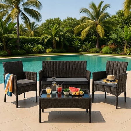 ZESTAW MEBLI OGRODOWYCH RATTANOWE LUIZA 4 OSOBOWE CZARNY