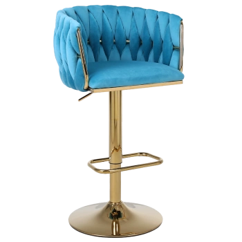 HOKER KRZESŁO BAROWE GLAMOUR SURI TURKUSOWY PODSTAWA ZŁOTA