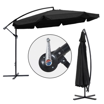 PARASOL OGRODOWY IKAR-BL-BL CZARNY SKŁADANY Z WYSIĘGNIKIEM + POKROWIEC