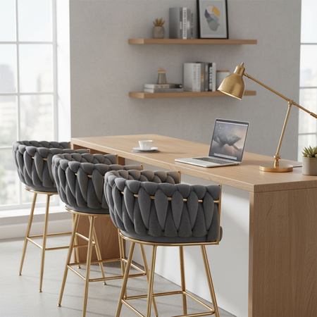 HOKER KRZESŁO BAROWE FERA CIEMNY SZARY WELUR NOGI ZŁOTE