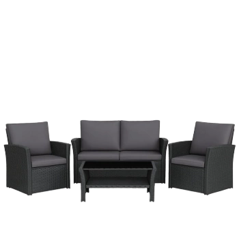 ZESTAW MEBLE OGRODOWE RATTANOWE LAGOS 4 OSOBOWE CZARNY