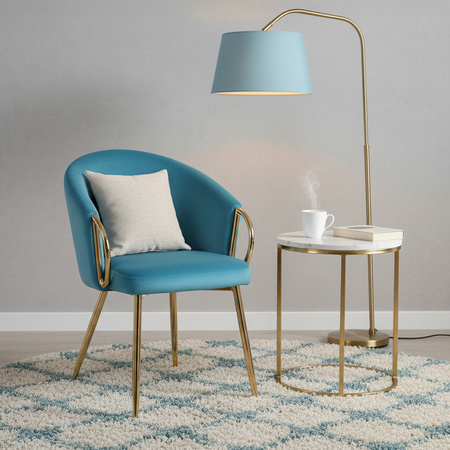 FOTEL KRZESŁO WELUROWE TAPICEROWANY METIS TURKUSOWY NOGI ZŁOTE