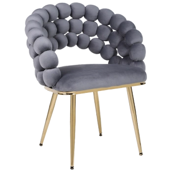 FOTEL KRZESŁO BUBBLE WELUROWE TAPICEROWANE ATRIA CIEMNOSZARY NOGI ZŁOTE