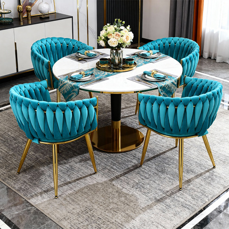 FOTEL KRZESŁO WELUROWY TAPICEROWANY RISO TURKUSOWY NOGI ZŁOTE