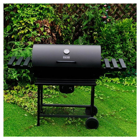 GRILL OGRODOWY WĘGLOWY Z POKRYWĄ I PÓŁKAMI VL09 CZARNY