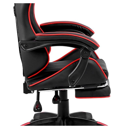 FOTEL GAMINGOWY BIUROWY OBROTOWY ZING-A CZARNY OBSZYCIE CZERWONE SKÓRA PU