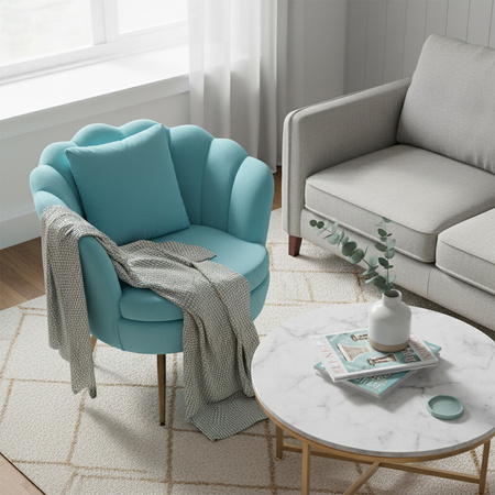 FOTEL KRZESŁO MUSZELKA WELUROWY TAPICEROWANY SAVA MIĘTOWY NOGI ZŁOTE