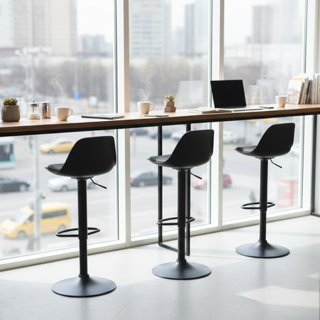 HOKER KRZESŁO BAROWE LAZO CZARNA SKÓRA PU PODSTAWA CZARNA