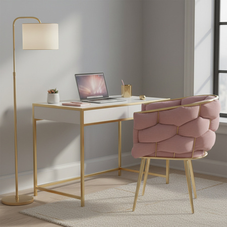 FOTEL KRZESŁO PLECIONE WELUROWE TAPICEROWANE BORNEO GLAMOUR BRUDNY RÓŻ NOGI ZŁOTE