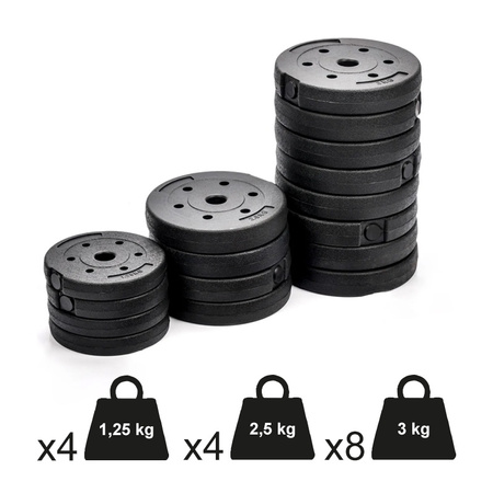 HANTLE BITUMICZNE REGULOWANE ZESTAW 2x20 KG + SZTANGA + UCHWYTY KETTLEBELL TP01-40