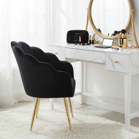 FOTEL KRZESŁO WELUROWE TAPICEROWANE TINA CZARNY NOGI ZŁOTE