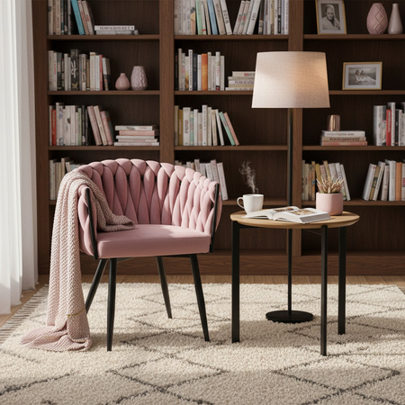 FOTEL KRZESŁO WELUROWY TAPICEROWANY RISO BRUDNY RÓŻ NOGI CZARNE