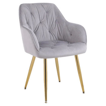 KRZESŁO FOTEL WELUROWY TAPICEROWANY VELA SZARY NOGI ZŁOTE