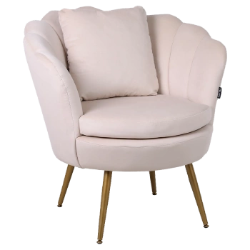 FOTEL KRZESŁO MUSZELKA WELUROWY TAPICEROWANY SAVA ECRU NOGI ZŁOTE