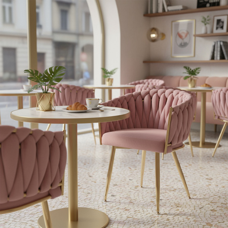 FOTEL KRZESŁO WELUROWY TAPICEROWANY RISO BRUDNY RÓŻ NOGI ZŁOTE