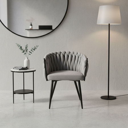 KRZESŁO FOTEL WELUROWY TAPICEROWANY RISO SZARY NOGI CZARNE