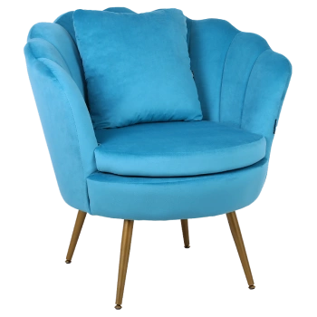 FOTEL KRZESŁO MUSZELKA WELUROWY TAPICEROWANY SAVA TURKUSOWY NOGI ZŁOTE