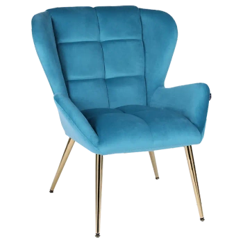 FOTEL KRZESŁO WELUROWE TAPICEROWANY CAPRI TURKUSOWY NOGI ZŁOTE