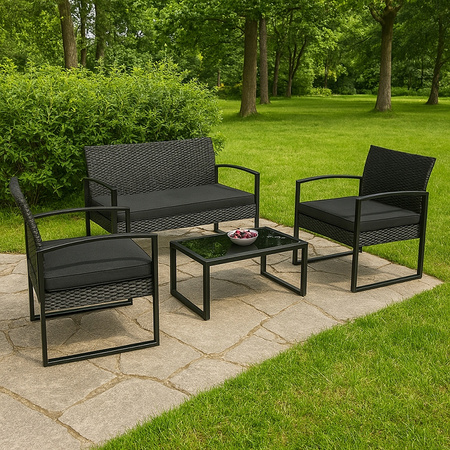 ZESTAW MEBLI OGRODOWYCH RATTANOWY ATLAS 4 OSOBOWY CZARNY