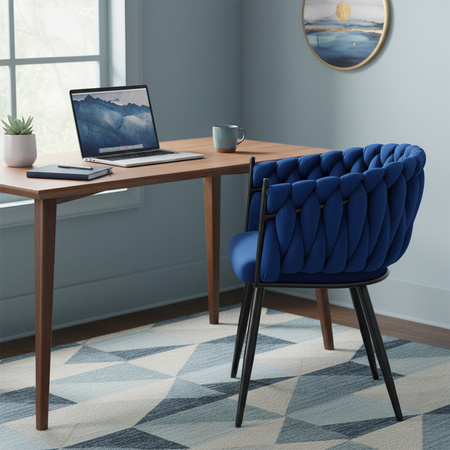 FOTEL KRZESŁO WELUROWY TAPICEROWANY RISO NIEBIESKI NOGI CZARNE