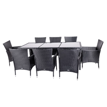 ZESTAW MEBLI OGRODOWYCH RATTANOWE SANTOS 8 OSOBOWE CZARNY