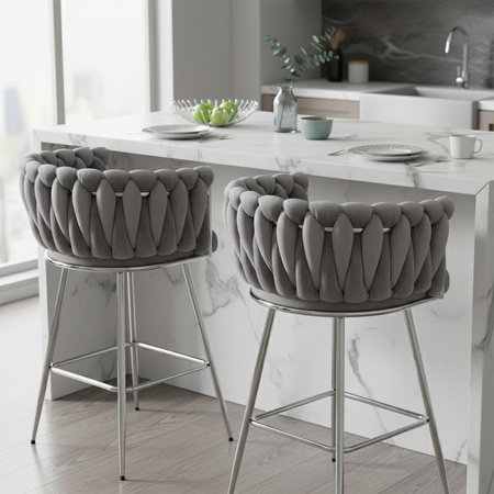 HOKER KRZESŁO BAROWE FERA SZARY WELUR NOGI CHROM