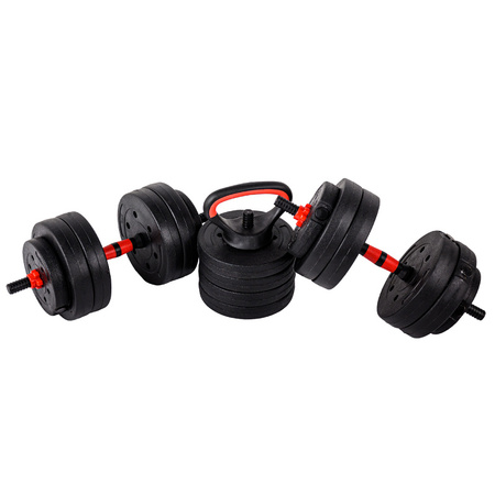 HANTLE BITUMICZNE REGULOWANE ZESTAW 2x20 KG + SZTANGA + UCHWYTY KETTLEBELL TP01-40