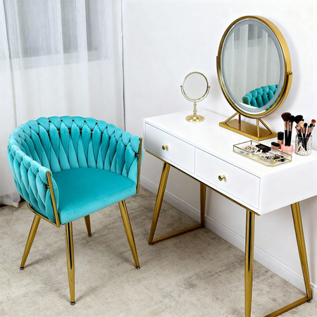 FOTEL KRZESŁO WELUROWY TAPICEROWANY RISO MIĘTOWY NOGI ZŁOTE