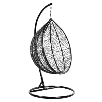 FOTEL OGRODOWY WISZĄCY KOKON DUŻY KOSZ KORFU CZARNY Z PODSTAWĄ
