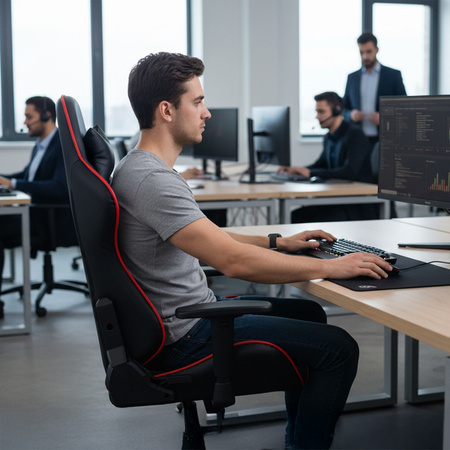 FOTEL GAMINGOWY BIUROWY OBROTOWY ZING-B CZARNO/CZERWONY SKÓRA PU