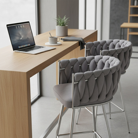 HOKER KRZESŁO BAROWE FERA SZARY WELUR NOGI CHROM