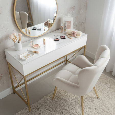 FOTEL KRZESŁO WELUROWE TAPICEROWANY CAPRI ECRU WELUR NOGI ZŁOTE