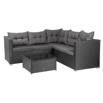 ZESTAW MEBLI OGRODOWYCH NAROŻNIK OGRODOWY SALTO RATTANOWE 5 OSOBOWE CZARNY