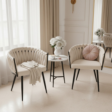 KRZESŁO FOTEL WELUROWY TAPICEROWANY RISO ECRU NOGI CZARNE