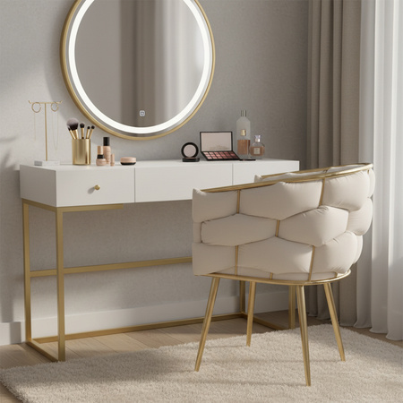 FOTEL KRZESŁO PLECIONE WELUROWE TAPICEROWANE BORNEO GLAMOUR ECRU NOGI ZŁOTE